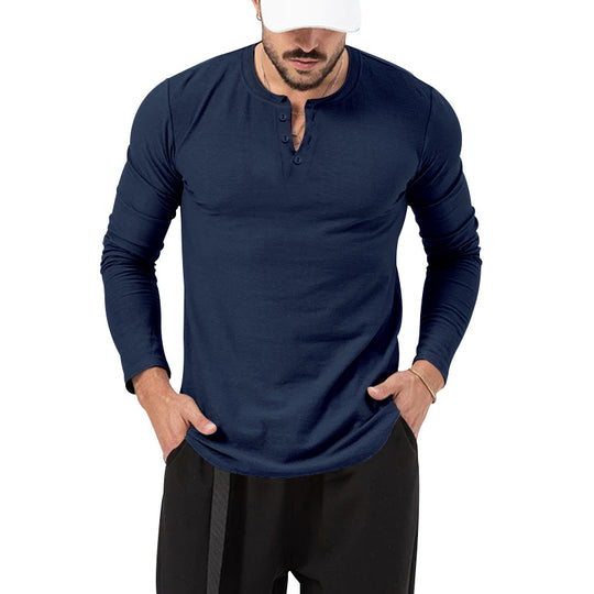 Herren Langarm-Henley-Shirt mit hochwertiger Baumwollmischung und modischen Knopfdetails EB