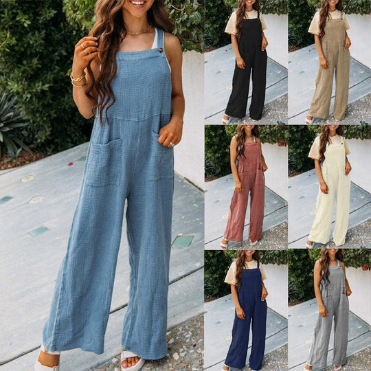 Damen Lässiger Overall mit praktischen Taschen und weitem Bein EB