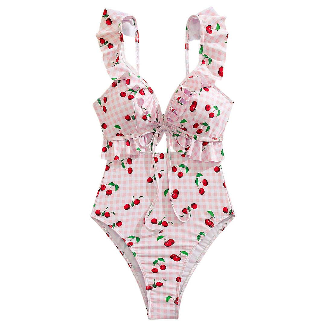 Damen Hochtaillierter Bikini mit Rüschen und Knoten EB