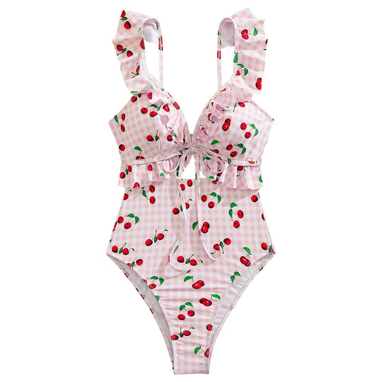 Damen Hochtaillierter Bikini mit Rüschen und Knoten EB