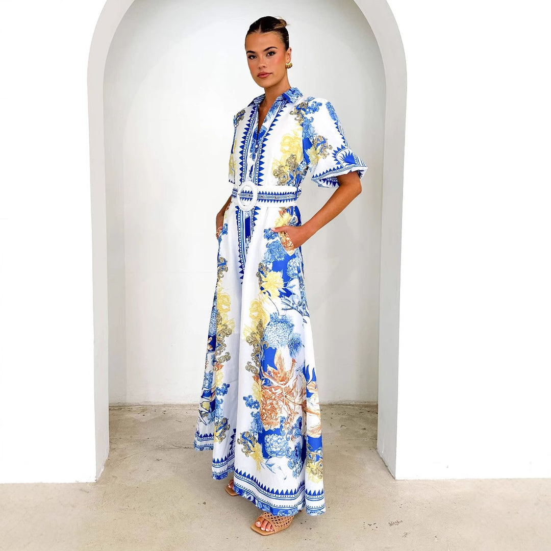 Damen Elegantes Maxikleid mit floralem Design und geschlitztem Saum EB
