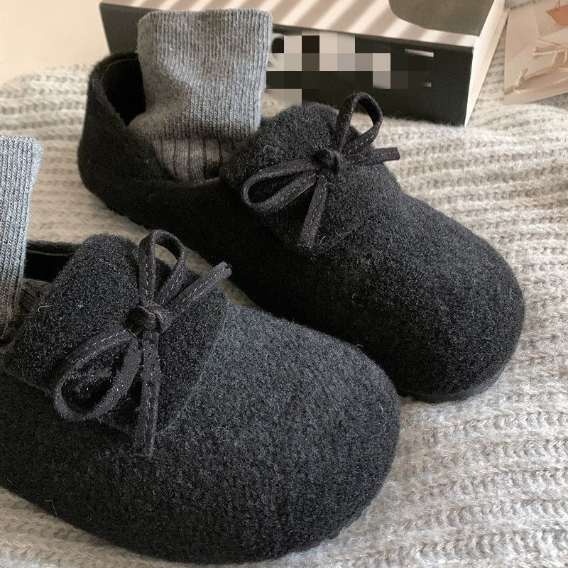 Damen warme Filz-Pantoffeln mit dekorativem Schleifen-Design EB