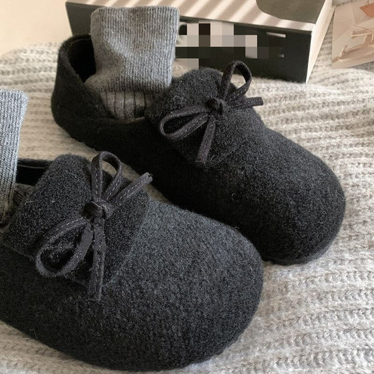 Damen warme Filz-Pantoffeln mit dekorativem Schleifen-Design EB