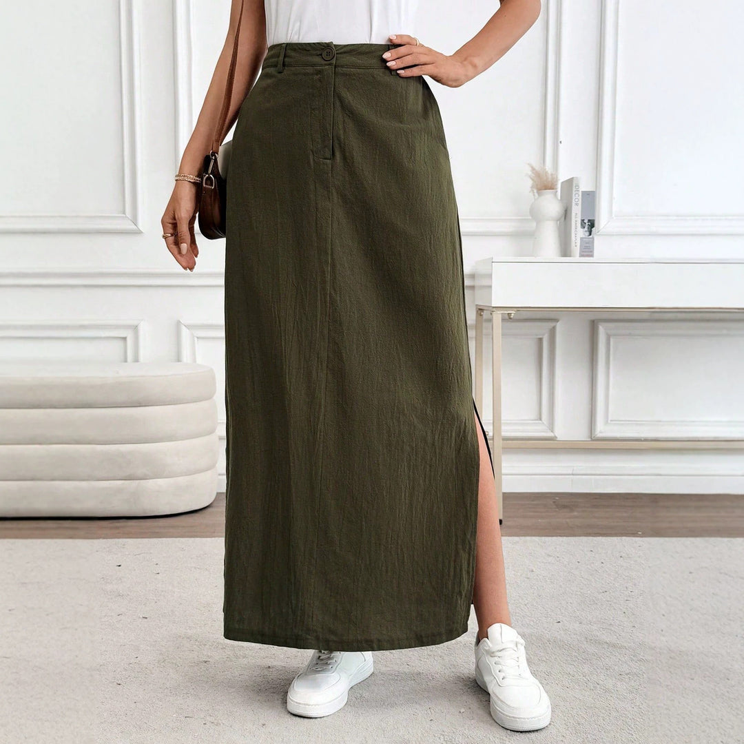 Damen Maxirock im lässigen Stil mit seitlichem Schlitz und hohem Taillenbund EB