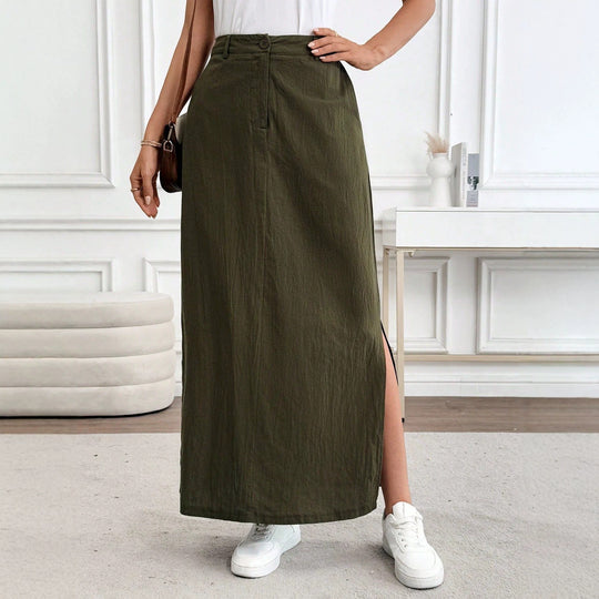 Damen Maxirock im lässigen Stil mit seitlichem Schlitz und hohem Taillenbund EB