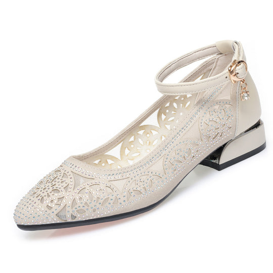 Damen Elegante Ballerinas mit filigranem Mesh-Design und modischem Anhänger EB