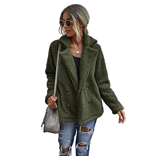 Damen Flauschiger Doppelreiher Blazer aus Kunstfell EB