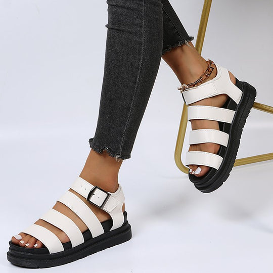 Damen Plateausandalen mit vier Riemen und verstellbarer Metallschnalle EB