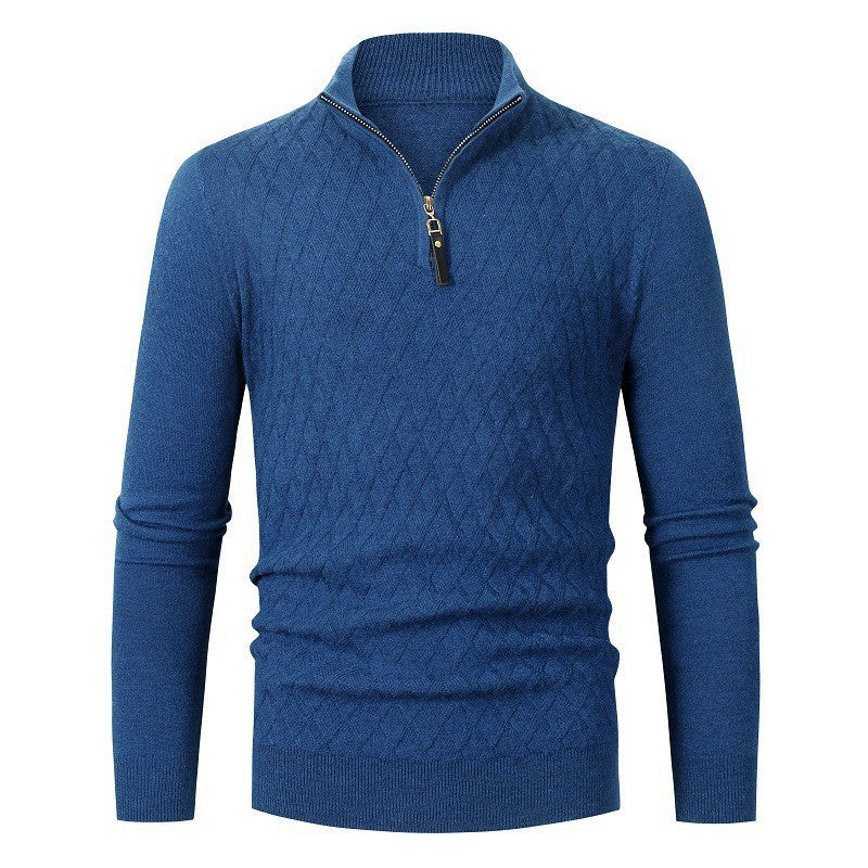 Herren Strickpullover mit modernem Rautenmuster und Reißverschluss EB