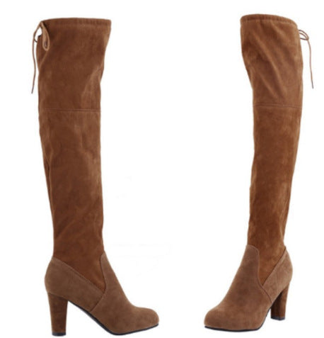 Damen  Overknee-Stiefel aus Veloursleder mit elastischem Schaft und mittelhohem Blockabsatz EB