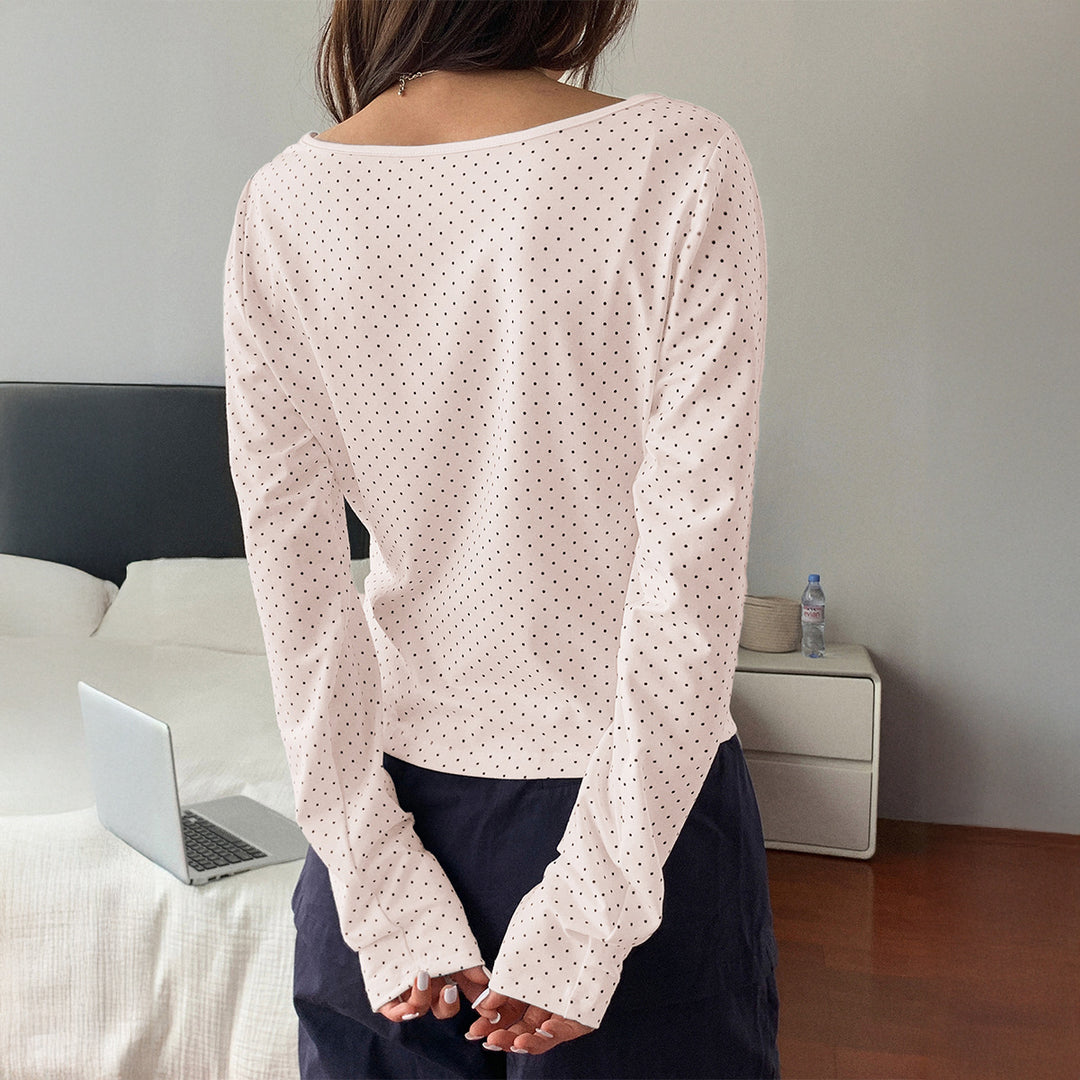 Damen nan geripptes Crop-Longsleeve mit feinem Pünktchenmuster und U-Ausschnitt EB