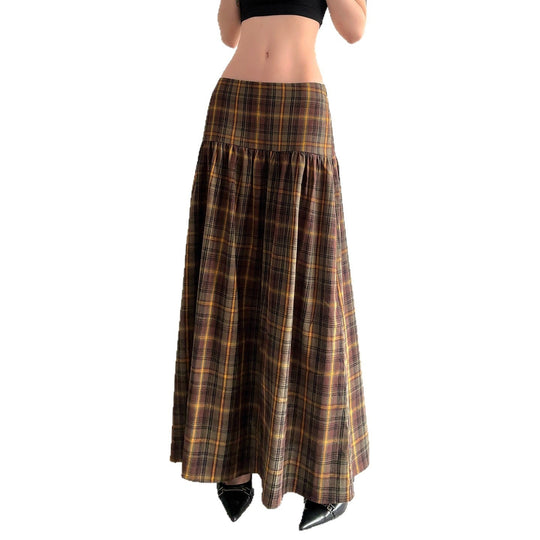 Damen Karierter Midirock mit hohem Taillenbund und voluminösem Schnitt EB