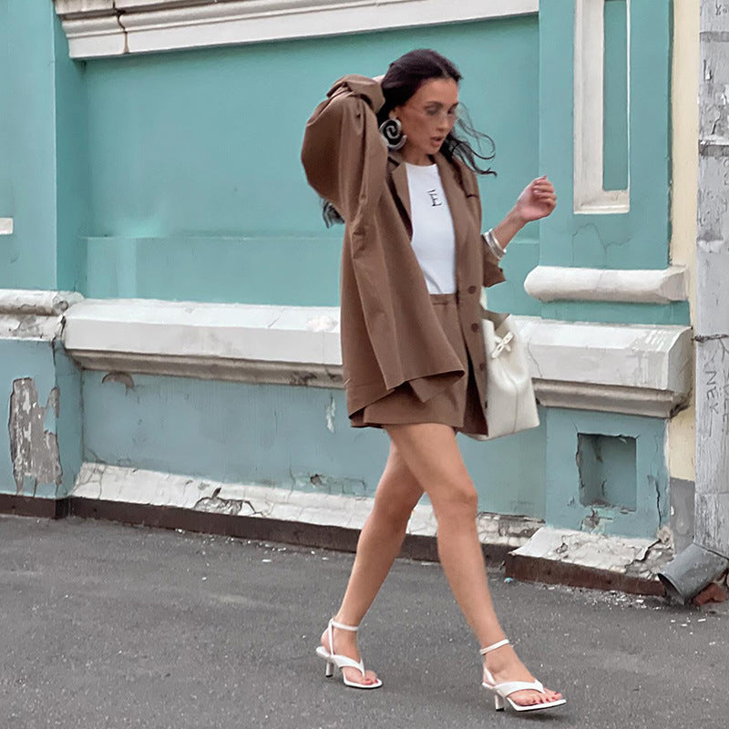Damen Oversized Blazer-Kleid mit Seitentaschen und Gürtel EB