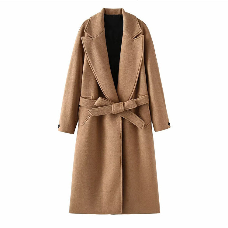Damen modischer Oversized-Mantel mit Gürtel und Taschen EB