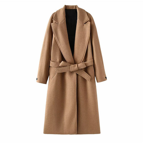 Damen modischer Oversized-Mantel mit Gürtel und Taschen EB