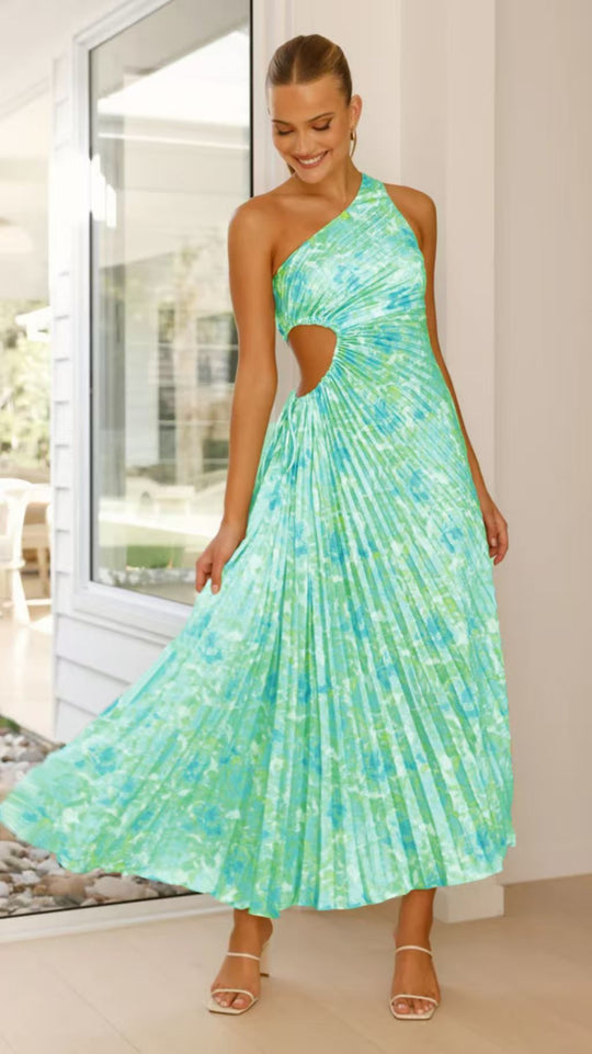 Damen Maxikleid mit Raffiniertem Faltenwurf und Asymmetrischem Design EB
