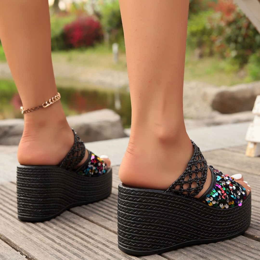 Damen Wedge-Pantoletten mit glitzernden Pailletten und raffiniertem Obermaterial EB