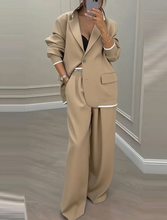 Damen elegantes Zweiteiler-Set mit oversized Blazer und weiter Hose EB