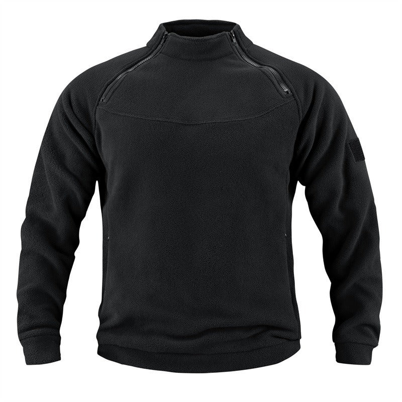 Herren taktischer Fleece-Pullover mit Schulterreißverschlüssen, Kinnschutz und Klettpanel EB