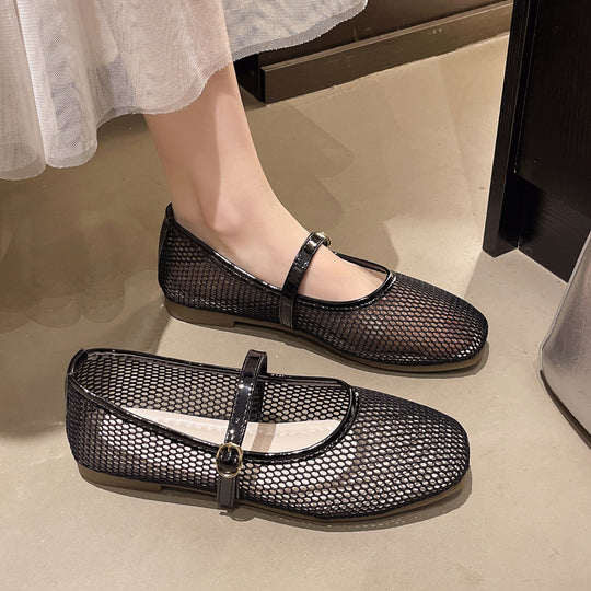 Damen Bequeme Mesh-Ballerinas mit verstellbarem Riemchen EB