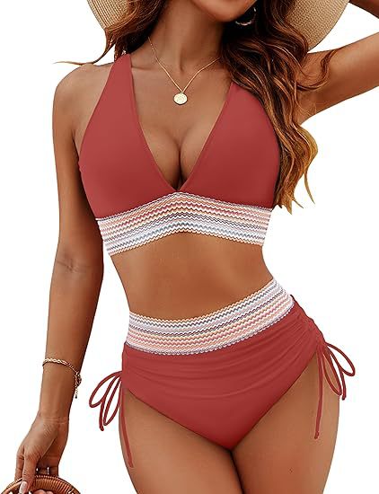Damen Hochgeschnittener Bikini mit breitem elastischem Bund und dekorativen Zierdetails EB