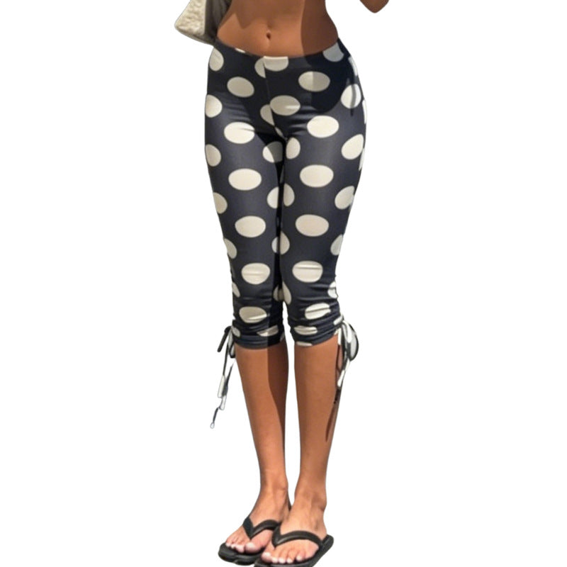 Damen Leggins mit grafischem Punkten-Design und seitlichen Schnürungen EB