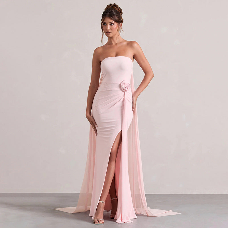 Damen Strapless Abendkleid mit schicker Drapierung und verführerischem Schlitz EB