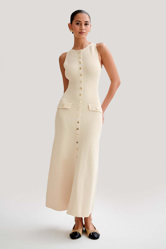 Damen Strick-Maxikleid mit durchgehendem Knopfverschluss EB