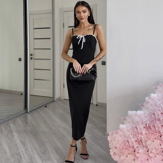 Damen Schickes Casual-Midikleid mit verstellbaren Spaghetti-Trägern EB