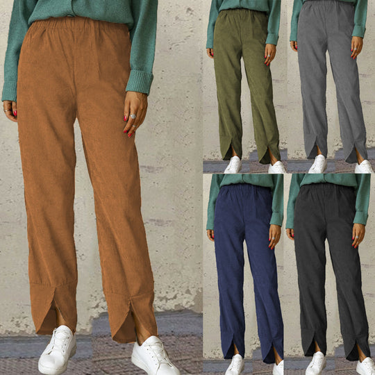 Damen Modische und bequeme Bundhose mit seitlichen Schlitzdetails EB