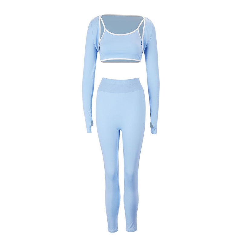 Damen Sportliches Set mit langärmligem Crop-Top und enganliegender Leggings EB