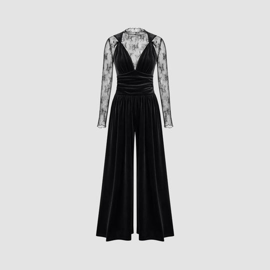 Damen elegante Spitzenbluse mit schmalem Schnitt und weitem Hosenanzug EB