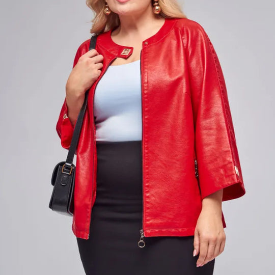 Damen modische Kunstlederjacke mit einzigartigem Schnitt EB