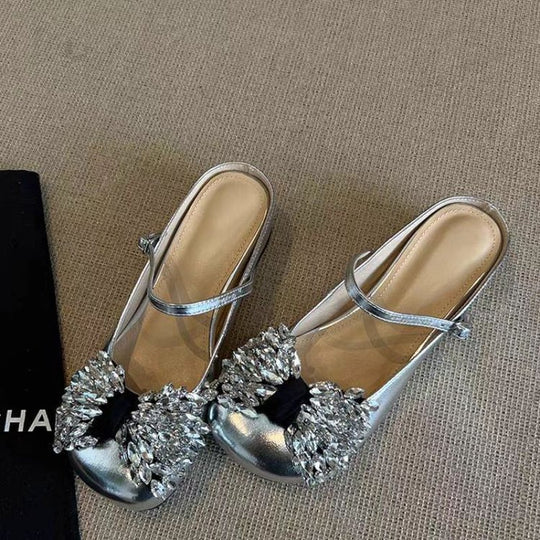 Damen elegante Slingback-Pantoletten mit funkelnden Strassdetails EB