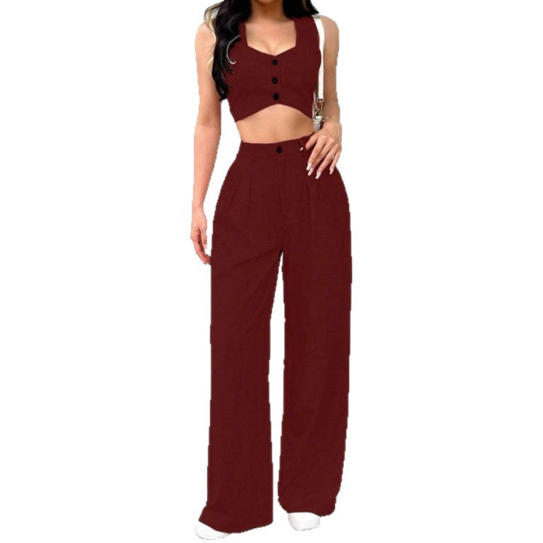 Damen Zweiteiliges Set mit tailliertem Top und weiten Hosen EB