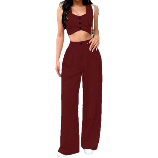 Damen Zweiteiliges Set mit tailliertem Top und weiten Hosen EB