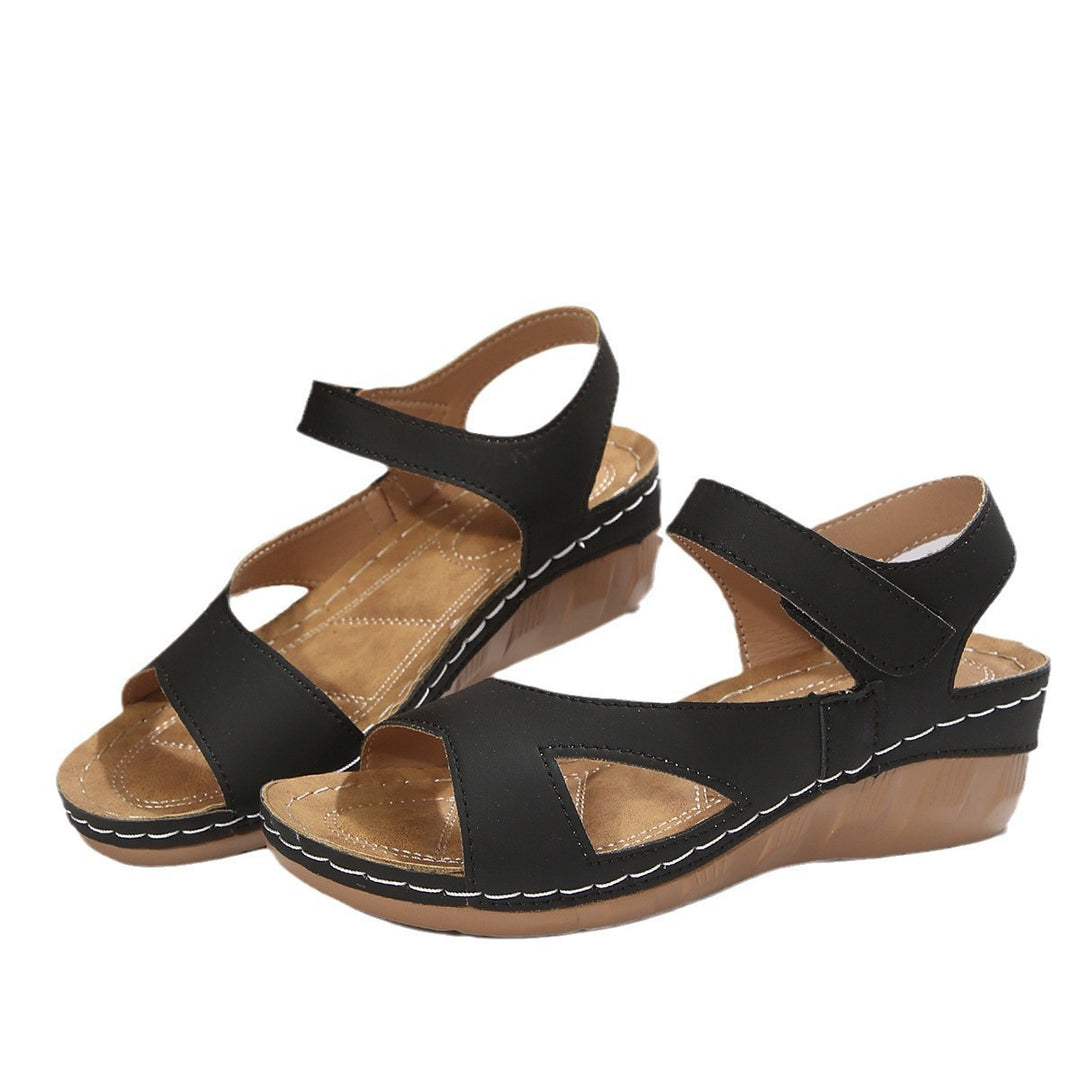 Damen Komfortable Wedge-Sandalen mit floralem Design und verstellbarem Riemen EB