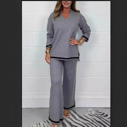 Damen Lässiges Strick-Set mit weitem Schnitt und eleganten Kontrasten EB