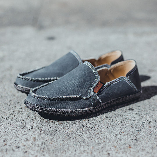 Damen lässige Slip-On Schuhe aus robustem Denim mit handgenähter Optik EB