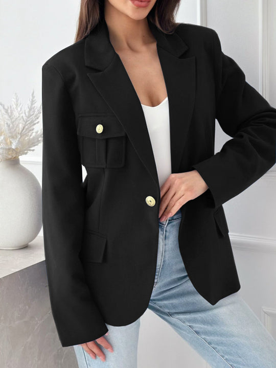 Damen Modischer Blazer mit aufgestickten Taschen und eleganter Knopfleiste EB