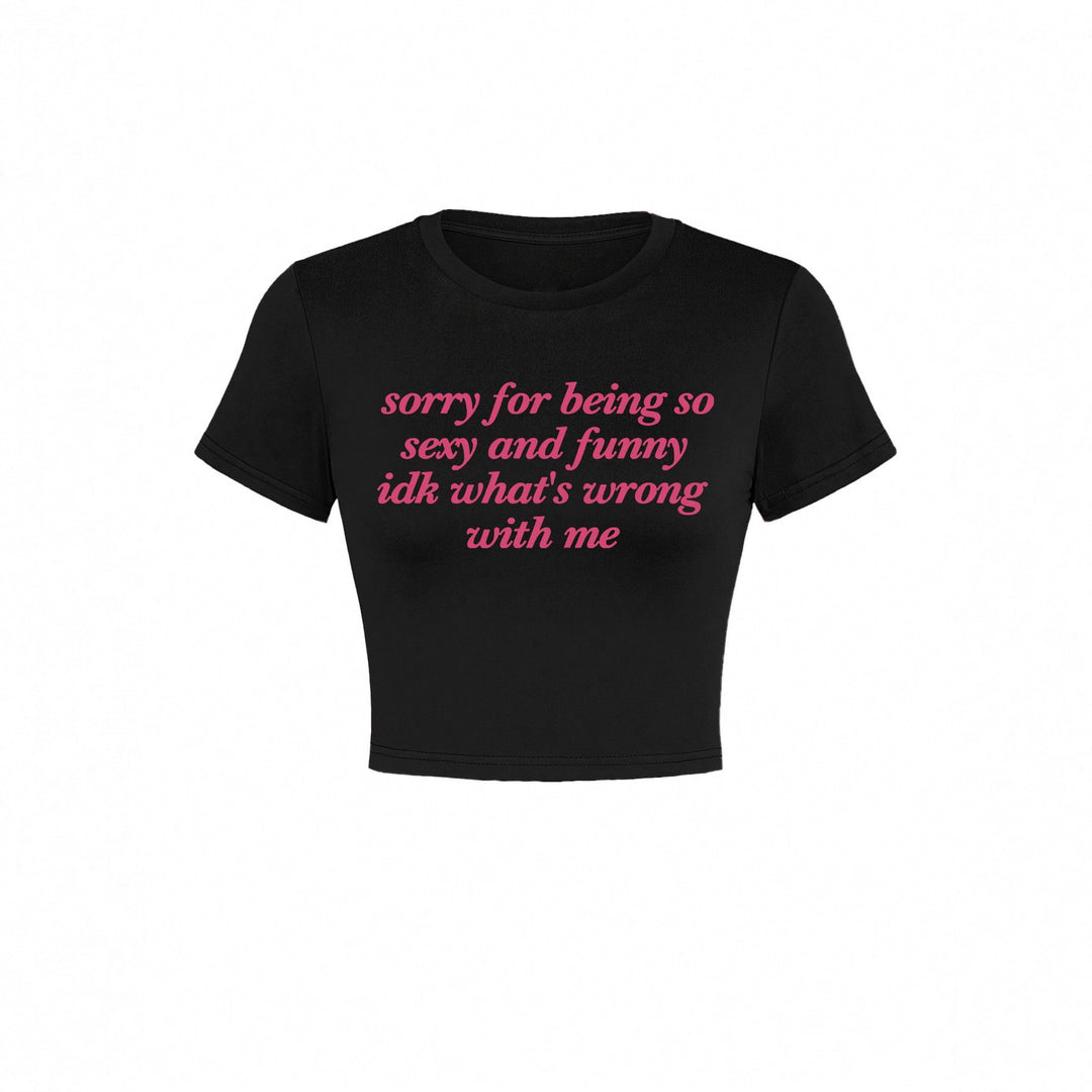 Damen Kurzarm Crop-T-Shirt mit witzigem Schriftzug EB
