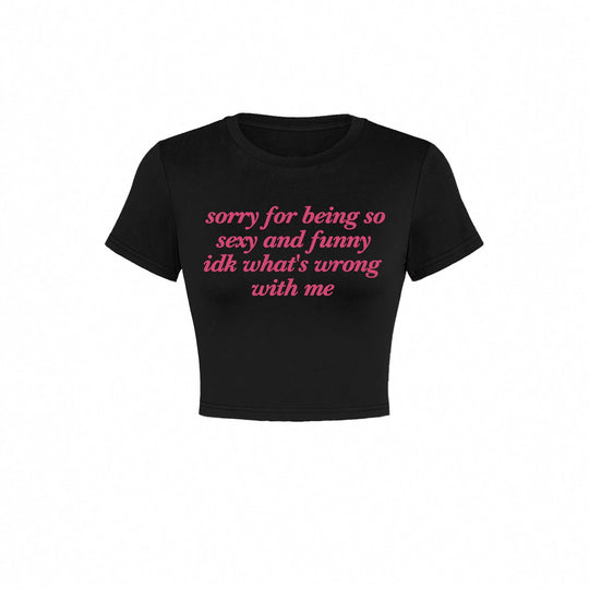 Damen Kurzarm Crop-T-Shirt mit witzigem Schriftzug EB