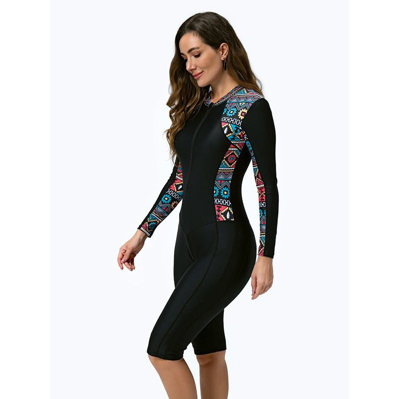 Damen Surfanzug mit modischem Animal-Print und praktischem Reißverschluss EB