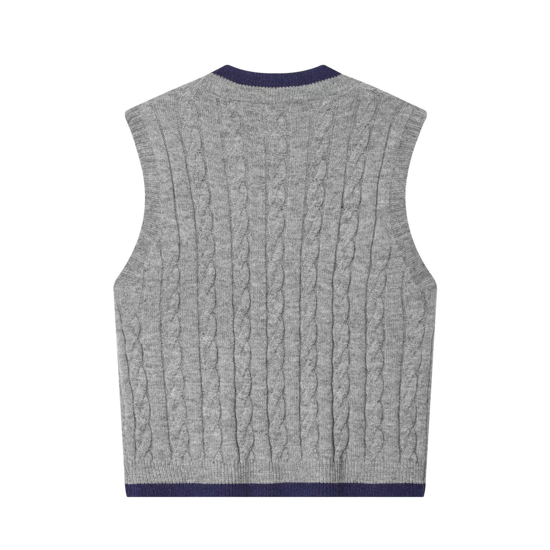 Damen Strickweste mit V-Ausschnitt und klassischem Kabelstrickmuster EB