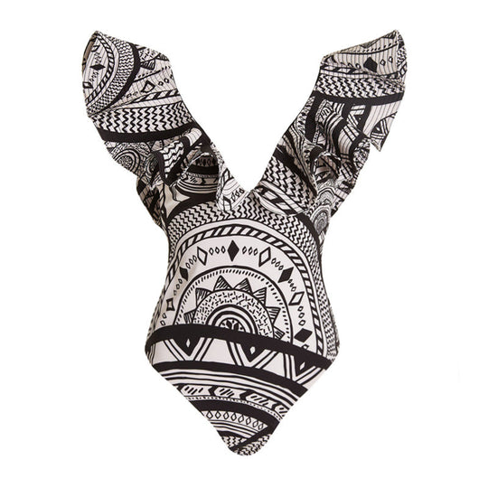 Damen Einteiliges Badeoutfit mit voluminösen Rüschendetails EB