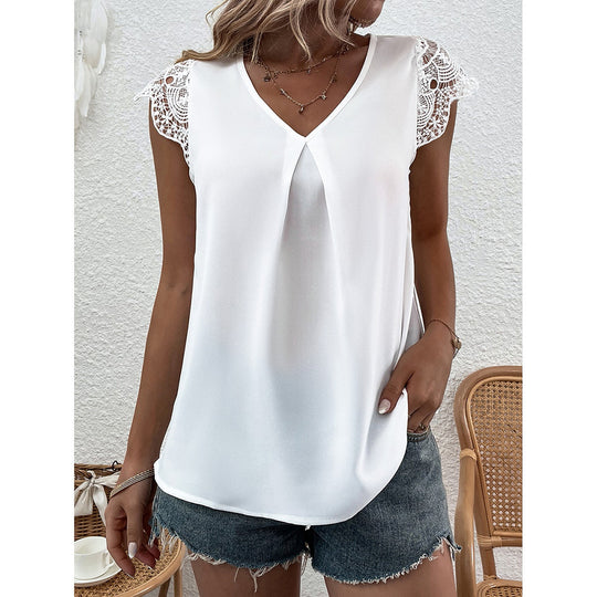 Damen Bluse mit Spitzenärmeln und V-Ausschnitt EB