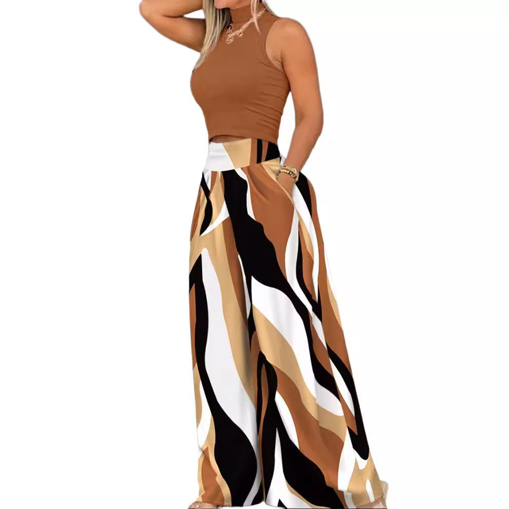 Damen angesagtes Outfit mit ärmellosem Oberteil und weitem Rock EB