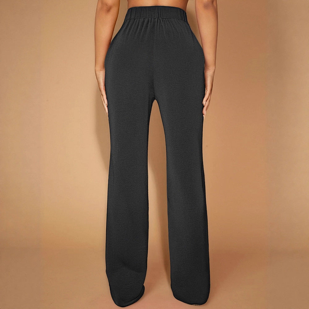 Damen Elegante High-Waist-Hose mit modischem Doppelschnallen-Detail EB