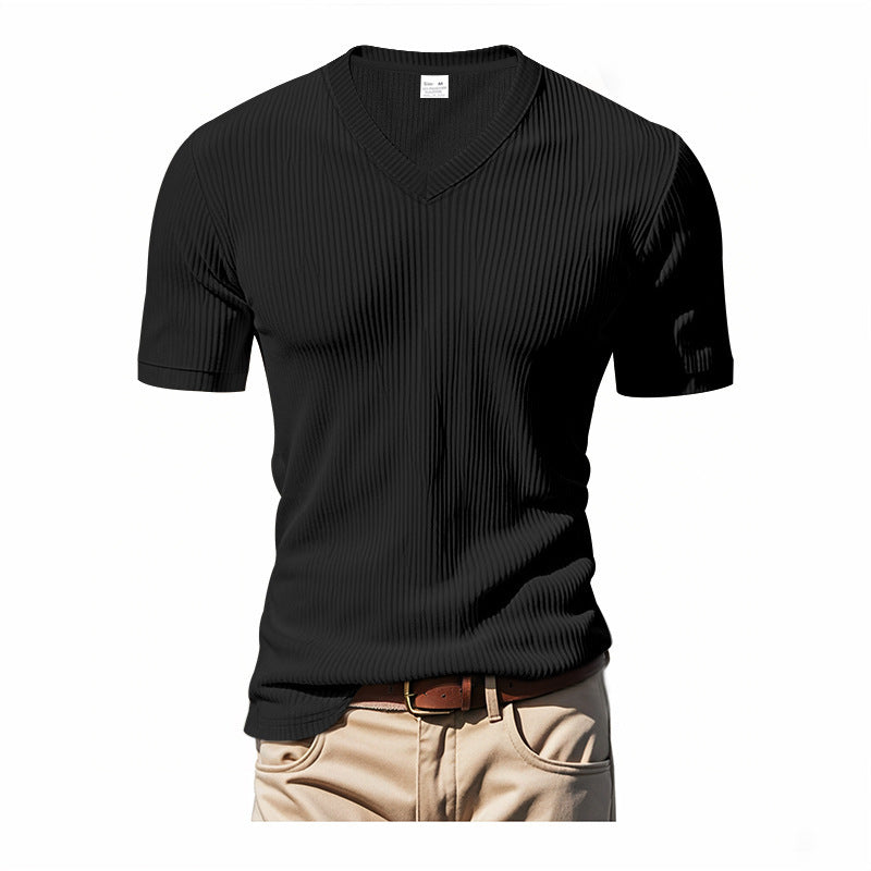 Herren modernes V-Ausschnitt T-Shirt aus strukturiertem Material EB
