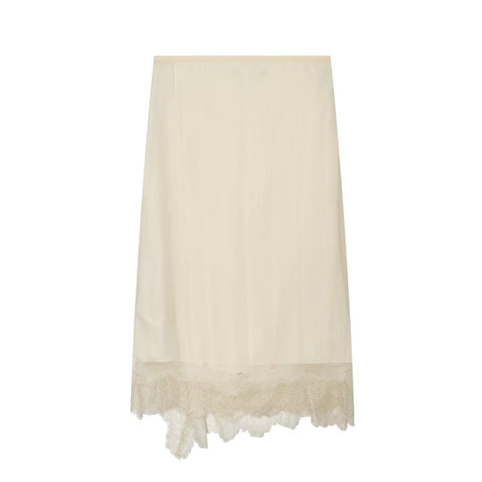 Damen Midi-Rock mit zarter Spitze und asymmetrischem Saum EB